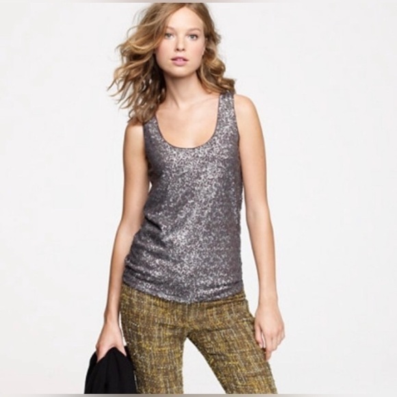 J Crew Charcoal Gray Sequins Scoop Neck Tank Top. Size X-Small - Picture 4 of 6